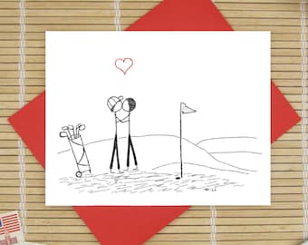 Canoodle Doodles No. 32 - Golfing / GAY VERSION / Romantic Valentine, Birthday, Anniversary, Engagement, or Bridal Shower card