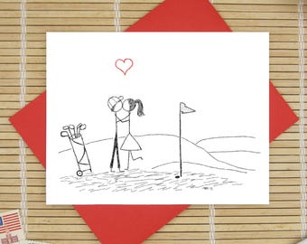Canoodle Doodles No. 32 - Golfing // Romantic Valentine, Birthday, Anniversary, Engagement, or Bridal Shower card for Him or Her