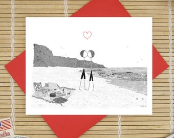 Canoodle Doodles No. 102 - Sunset Cliffs Beach / GAY VERSION / Romantic Valentine's Day, Birthday, Anniversary, Engagement card
