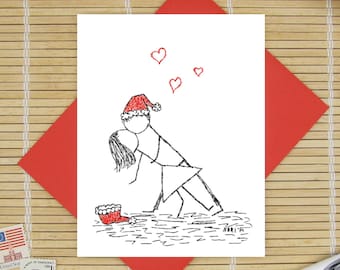 Canoodle Doodles No. 2 - Christmas Kiss // Romantic Holiday Anniversary Engagement or Bridal Shower card for Him or Her