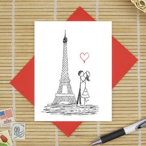 Canoodle Doodles No. 9 - Paris Eiffel Tower // Romantic Valentine, Birthday, Anniversary, Engagement, or Bridal Shower card for Him or Her