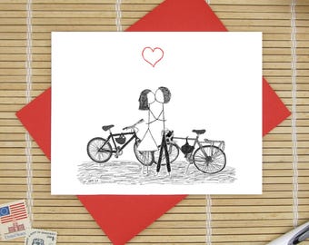 Canoodle Doodles No. 94 - Bicycles // Romantic Valentine's Day, Birthday, Anniversary, Engagement, or Bridal Shower card for Him or Her