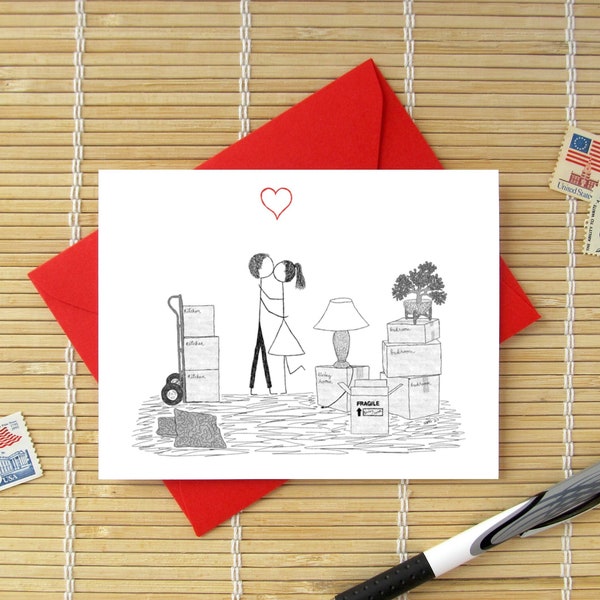 Canoodle Doodles No. 111 - New Home Kiss // Romantic Housewarming, Just Moved, New House, New Apartment card for Him or Her