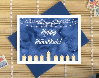 Happy Hanukkah card / Festival Of Lights / Lights and Candles Beautiful Holiday Greeting - choose envelope color