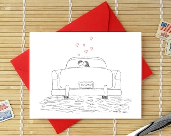 Canoodle Doodles No. 3 - Classic Car // CUSTOM License Plate // Valentine Birthday Anniversary Engagement Bridal Shower card for Him or Her