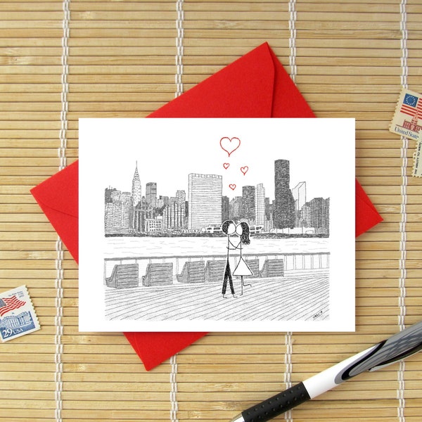 Canoodle Doodles No. 83 - New York City Skyline // Romantic Valentine Birthday Anniversary Engagement or Bridal Shower card for Him or Her