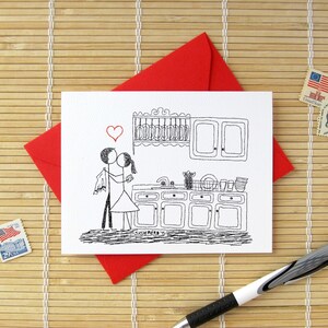 Canoodle Doodles No. 28 - Kitchen Kiss // Romantic Valentine Birthday Anniversary Engagement or Bridal Shower card for Him or Her