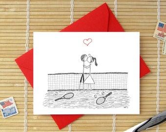 Canoodle Doodles No. 33 - Tennis // Romantic Valentine, Birthday, Anniversary, Engagement, or Bridal Shower card for Him or Her