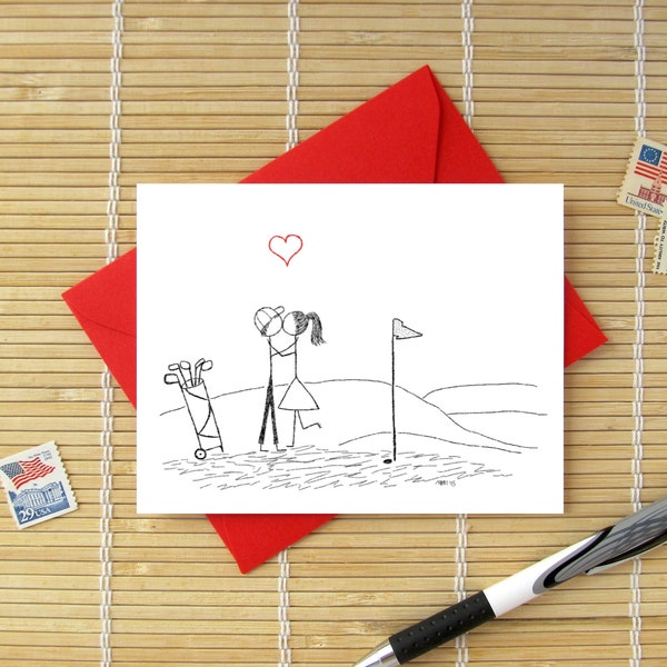 Canoodle Doodles No. 32 - Golfing // Romantic Valentine, Birthday, Anniversary, Engagement, or Bridal Shower card for Him or Her
