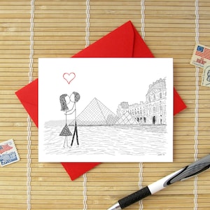 Canoodle Doodles No. 34 - Paris Louvre Museum // Romantic Valentine, Birthday, Anniversary, Engagement, or Bridal Shower card for Him or Her