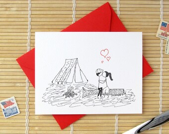 Canoodle Doodles No. 12 - Tent Camping // Romantic Valentine's Day, Birthday, Anniversary, Engagement, or Bridal Shower card for Him or Her