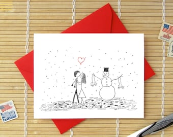 Canoodle Doodles No. 10 - Snowman // Romantic Christmas Valentine&#39;s Day Birthday Anniversary Engagement Bridal Shower card for Him or Her