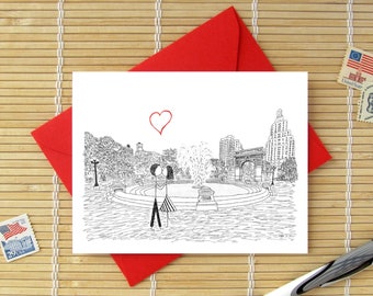 Canoodle Doodles No. 49 - Washington Square Park NY // Romantic Birthday, Anniversary, Engagement, or Bridal Shower card for Him or Her
