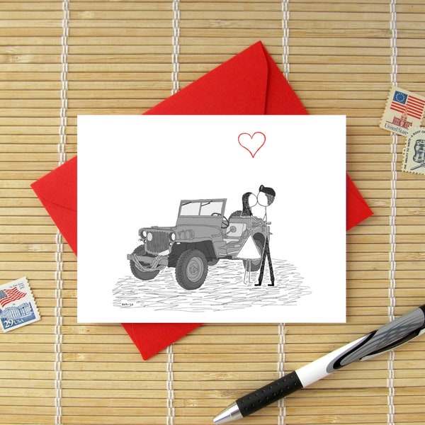 Canoodle Doodles No. 100 - Soldier Kiss // Romantic Valentine's Day, Birthday, Anniversary, Engagement or Bridal Shower card for Him or Her