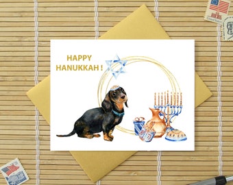 Happy Hanukkah! Hanukkah Greetings Dog / cute animals holiday greeting / also available with cat
