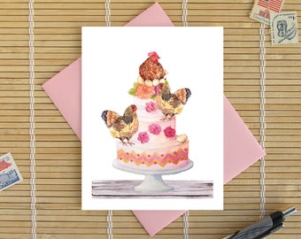 Chicken Pun Birthday Card / A Three LAYER Cake! / Funny Backyard Hens Eggs Laying Hens Farm Country Backyard Flock Layer Cake