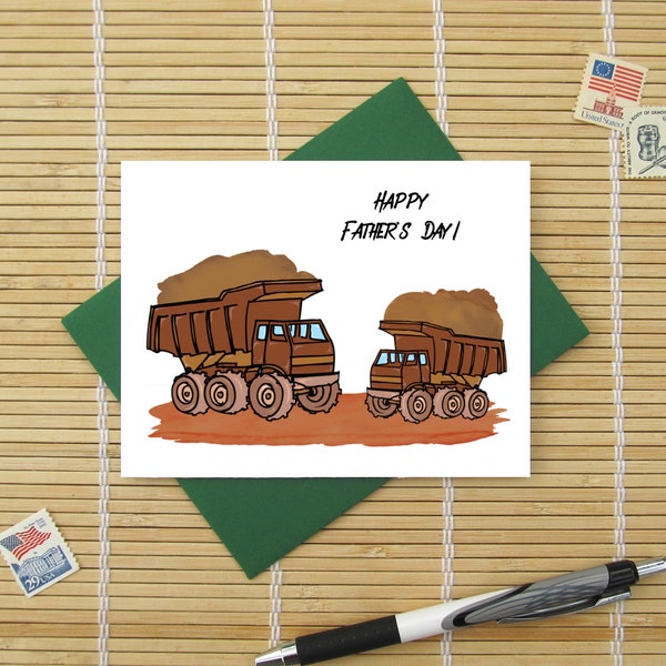 Happy Father's Day / Big Dump Truck and Little Dump Truck / Father and Son Earthworks Gravel Truck Heavy Machinery Dirt Hauling