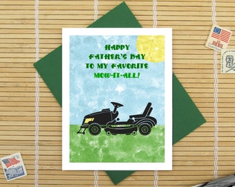 Funny Father's Day Card: Mow-It-All Pun, Lawnmower Humor (Choose Riding or Push Mower, Birthday Option Available)