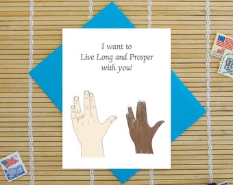 I Want To Live Long And Prosper With You / Star Trek Inspired Vulcan Salute / Choose light or dark skin tone / Great for Interracial Couples