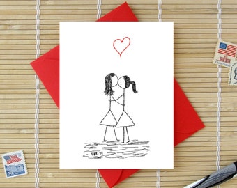 Canoodle Doodles No. 82 - Lesbian Couple / Romantic Valentine Birthday Anniversary Engagement Bridal Shower Congratulations