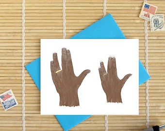 Wedding Card - Live Long And Prosper // Star Trek Inspired Wedding Card // choose light or dark skin tone // Great for Interracial Couples