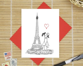 Canoodle Doodles No. 9 - Paris Eiffel Tower / LESBIAN VERSION / Romantic Valentine Birthday Anniversary Engagement Bridal Shower card