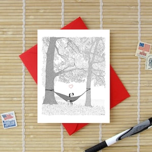 Canoodle Doodles No. 96 - Hammock Kiss // Romantic Valentine&#39;s Day, Birthday, Anniversary, Engagement, or Bridal Shower card for Him or Her