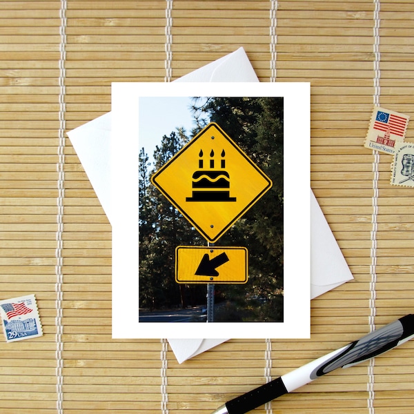 Birthday Cake Road Sign / Funny Happy Birthday card for him or her / driving driver trucker traveler road signage humor humorous joke