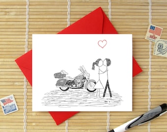 Canoodle Doodles No. 67 - Motorcycle / Romantic Valentine Birthday Anniversary Engagement Bridal Shower card for Him or Her