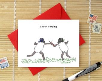Sheep Fencing Card // Funny Pun Happy Birthday, Best Friend, Hello, or Just Because card // choose envelope color