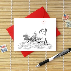 Canoodle Doodles No. 67 - Motorcycle / Romantic Valentine Birthday Anniversary Engagement Bridal Shower card for Him or Her
