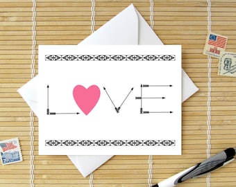 Cupid's Arrows Of Love / Valentine, Engagement, Wedding, Birthday, Anniversary Card for Him or Her (inside text and heart options available)