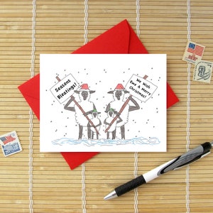 Nori&#39;s Critters No 41 | Seasons Bleatings Sheep Family Greeting Card / choose white or black sheep, envelope color - with or without puns