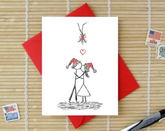 Canoodle Doodles No. 4 - Mistletoe // Romantic Christmas, Birthday, Anniversary, Engagement, or Bridal Shower card for Him or Her