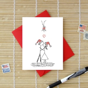 Canoodle Doodles No. 4 - Mistletoe // Romantic Christmas, Birthday, Anniversary, Engagement, or Bridal Shower card for Him or Her