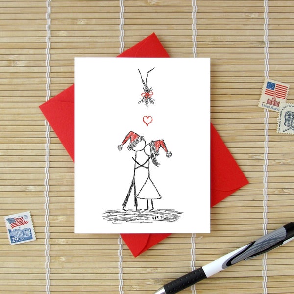 Canoodle Doodles No. 4 - Mistletoe // Romantic Christmas, Birthday, Anniversary, Engagement, or Bridal Shower card for Him or Her