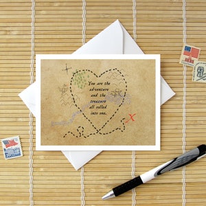 You Are The Adventure And The Treasure // Romantic Pirate Map Birthday, Valentine, Anniversary or Fathers Day Card for Him or Her