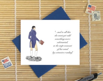 Mr. Darcy Pride & Prejudice Quote Birthday Card / "The Improvement Of Her Mind By Extensive Reading..." / funny sweet birthday card for her