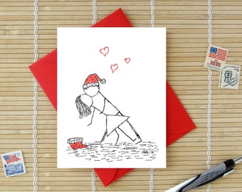 Canoodle Doodles No. 2 - Christmas Kiss // Romantic Holiday Anniversary Engagement or Bridal Shower card for Him or Her