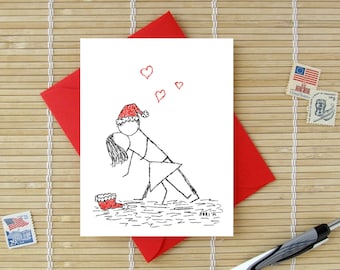 Canoodle Doodles No. 2 - Christmas Kiss // Romantic Holiday Anniversary Engagement or Bridal Shower card for Him or Her