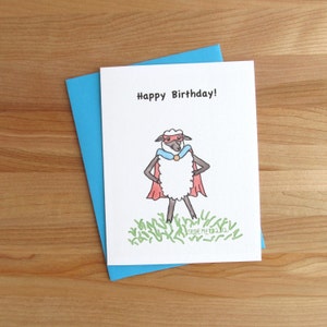 Super Lamb Birthday Card // &#39;Happy Birthday&#39; // white or black sheep // choose envelope color