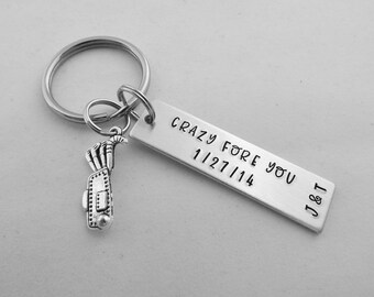 CRAZY FORE YOU - Personalized Golf Keychain with Initials & Date - Boyfriend Gift - Anniversary - Valentines Day - Golfer Gift