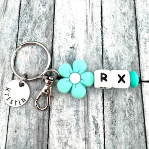 Pharmacist Keychain with Hand Stamped Name Charm