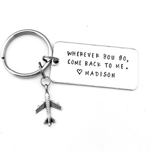 Wherever you go, come back to me., Personalized Navy Keychain, Long Distance, Deployment, Boyfriend Gift Air Force