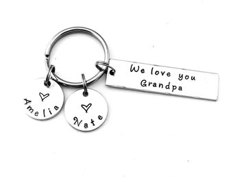 We love you Grandpa, Personalized Custom Hand Stamped Keychain, Grandpa Gift, Gift for Grandfather, Grandpa Key Chain, Father's Day Gift