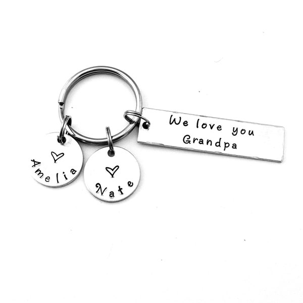 We love you Grandpa, Personalized Custom Hand Stamped Keychain, Grandpa Gift, Gift for Grandfather, Grandpa Key Chain, Father's Day Gift