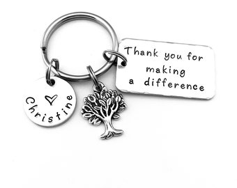 Thank you for making a difference, Personalized Hand Stamped Teacher Keychain, Mentor Gift, Coach Gift, Back to School, Teacher Appreciation