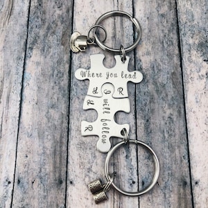 Where you lead, I will follow, Personalized Puzzle Piece Keychains, Mother's Day Gift, Mother Daughter Keychain, Pop Culture Gift