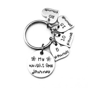 Weight Loss Journey Keychain: Hand Stamped Aluminum Tracker, Milestone Gift