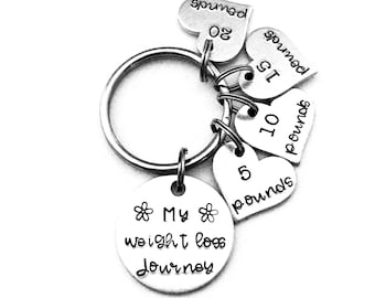 Weight Loss Journey Keychain: Hand Stamped Aluminum Tracker, Milestone Gift